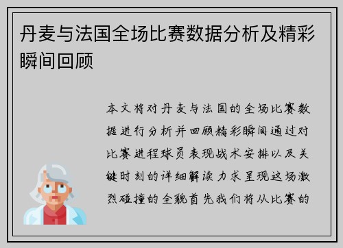 丹麦与法国全场比赛数据分析及精彩瞬间回顾